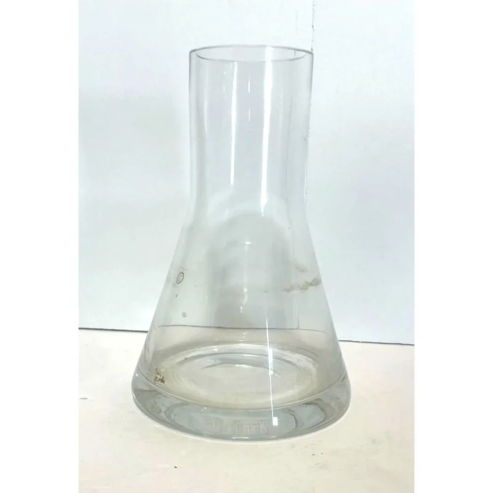 Vintage Clear Glass Flask Vase Hungary Beaker Shaped Chemistry Vibes 7.5